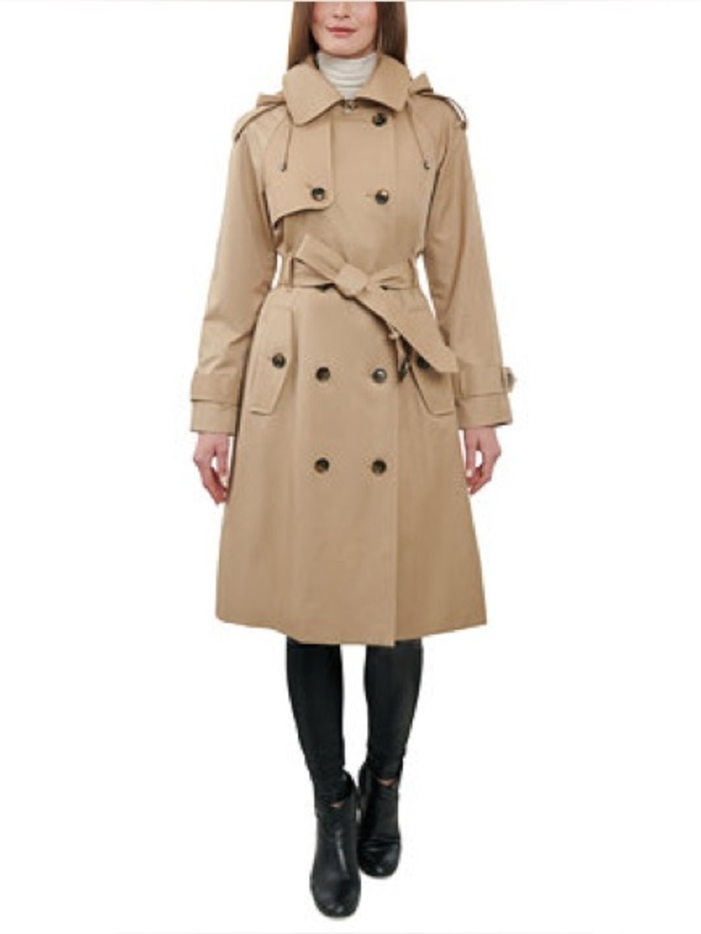 London Fog Double-Breasted Hooded Trench Coat Size XS